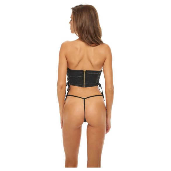 Bombshell - Leopard Print Corset & Thong Set (Black) - M