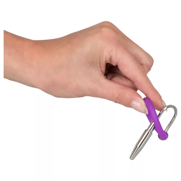 Penis Plug - Silicone Glans Ring with Tapered Dilator (Purple-Silver)