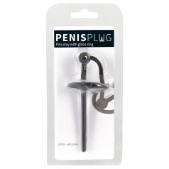 Hollow Silicone Urethral Plug with Glans Ring (Black)