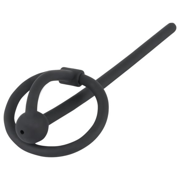 Hollow Silicone Urethral Plug with Glans Ring (Black)