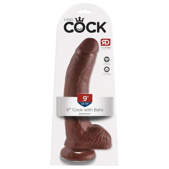 King Cock 9" Brown Dildo with Suction Cup & Balls (23cm)