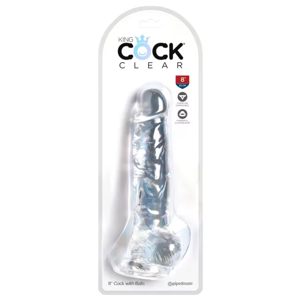 King Cock Clear 8" - Suction Cup Dildo with Balls (20cm)