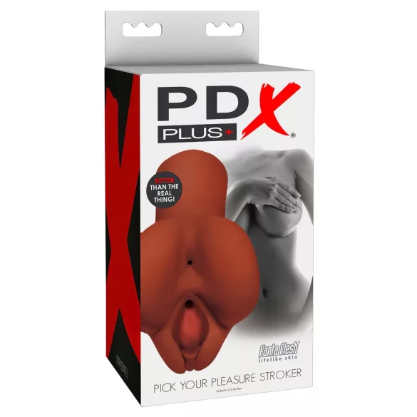 PDX Pick Your Pleasure - 2-in-1 realistic masturbator (brown)