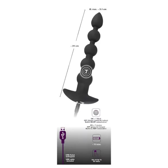 Black Velvet - Rechargeable 5-Bead Anal Vibrator (Black)