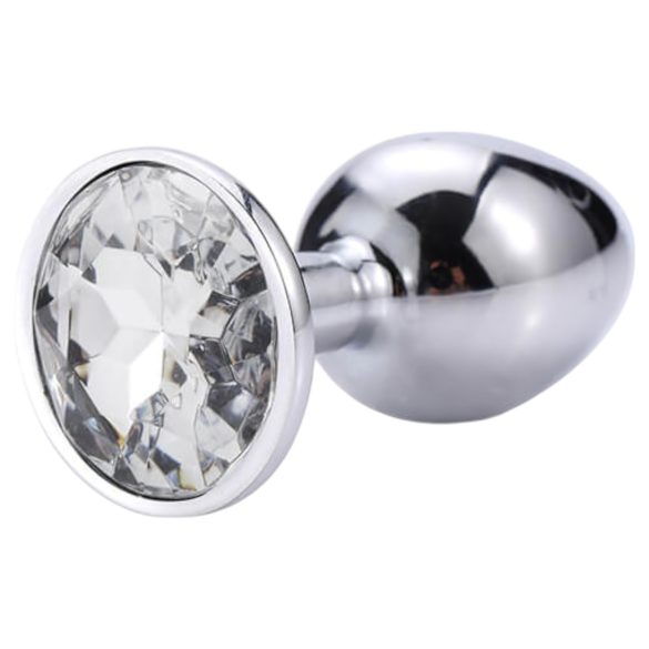 Sunfo - Metal Anal Plug with White Gem (Silver)
