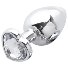   Sunfo - metal anal plug with heart-shaped jewel (silver-white)