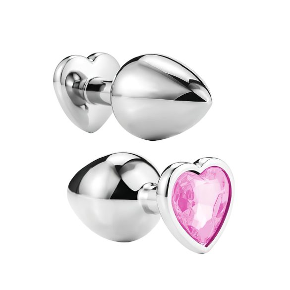 Sunfo - Metal Anal Plug with Heart-Shaped Gem (Silver-Pink)