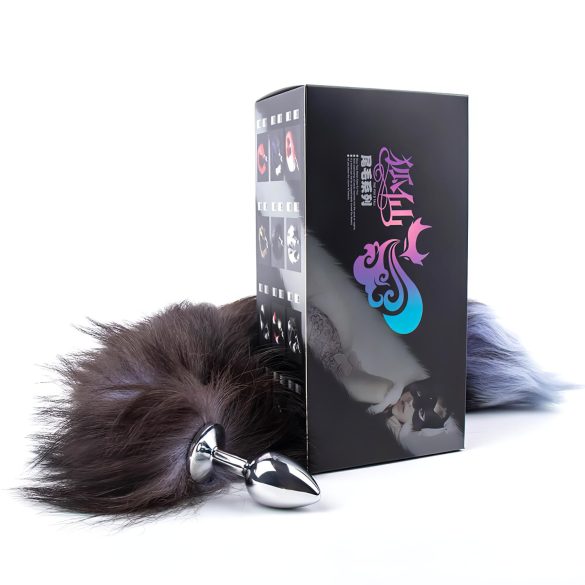 Sunfo - Silver-Black Metal Anal Plug with Fox Tail