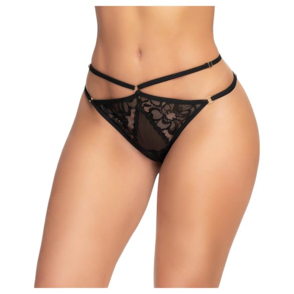 Mapalé - Black Patterned Strappy Open Panties - M/L