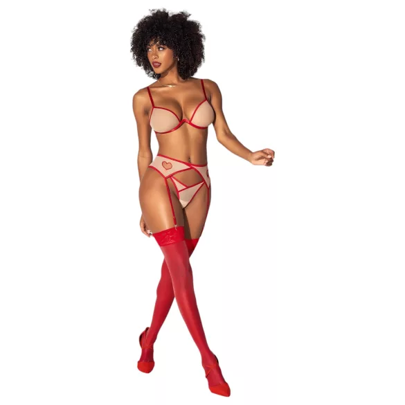 Mapalé - 3-Piece Cutout Bra Set (Red-Natural) - (S/M)