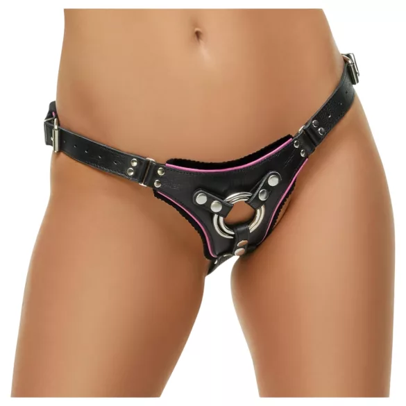 ZADO - black leather lower harness for strap-on dildo, BDSM (S-L)