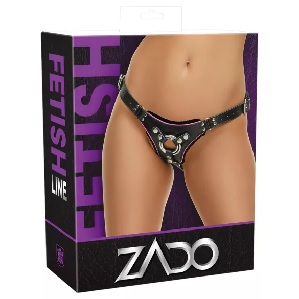ZADO - black leather lower harness for strap-on dildo, BDSM (S-L)
