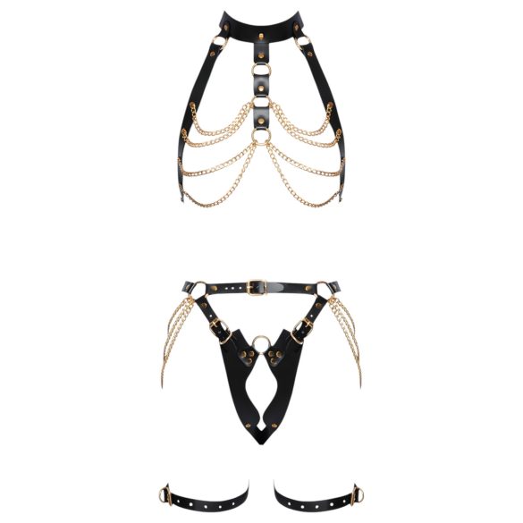 ZADO - 2-Piece Leather Harness Set (Black-Gold)