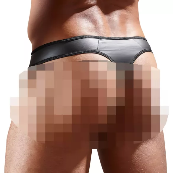 Shiny Men's Thong with Sheer Insert (Black) - L