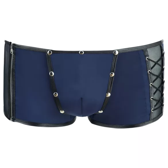 NEK - black lace‑up fishnet‑panel boxer shorts (blue)