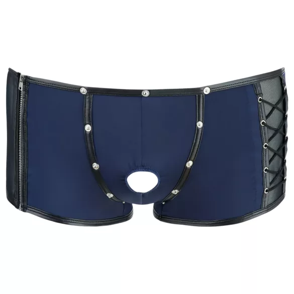 NEK - black lace‑up fishnet‑panel boxer shorts (blue)