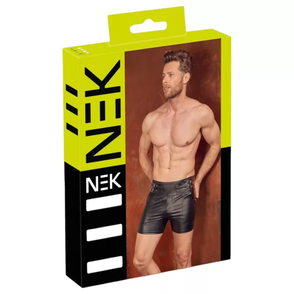 NEK - Men's Long Black Shorts with Metal Buckle