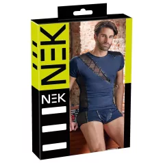   NEK - Men's Black Lace-Up Top with Fishnet Details (Blue)