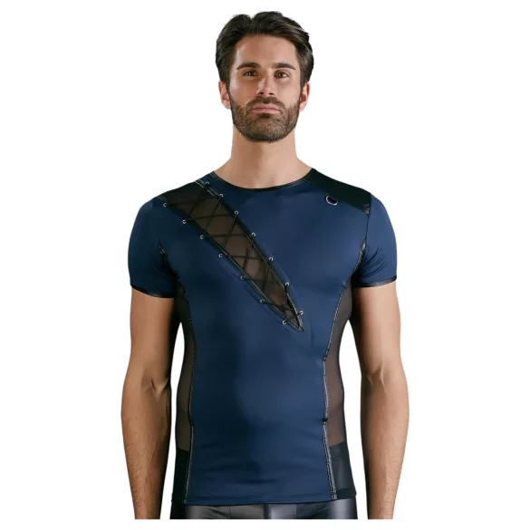 NEK - Men's Black Lace-Up Top with Fishnet Details (Blue)