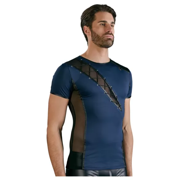 NEK - Men's Black Lace-Up Top with Fishnet Details (Blue) - M
