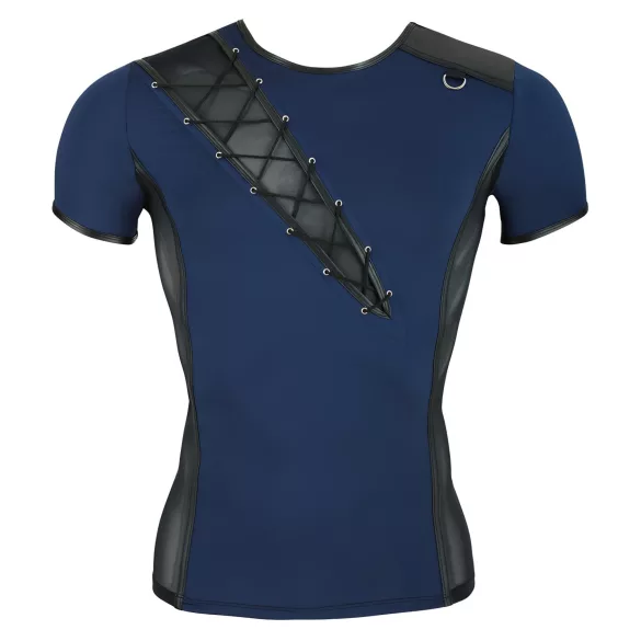 NEK - Men's Black Lace-Up Top with Fishnet Details (Blue) - L