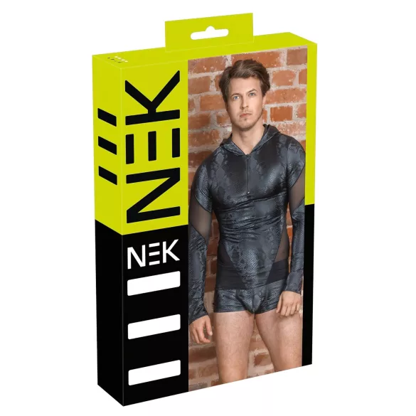 NEK - Men's Black Hoodie with Snake Print - L