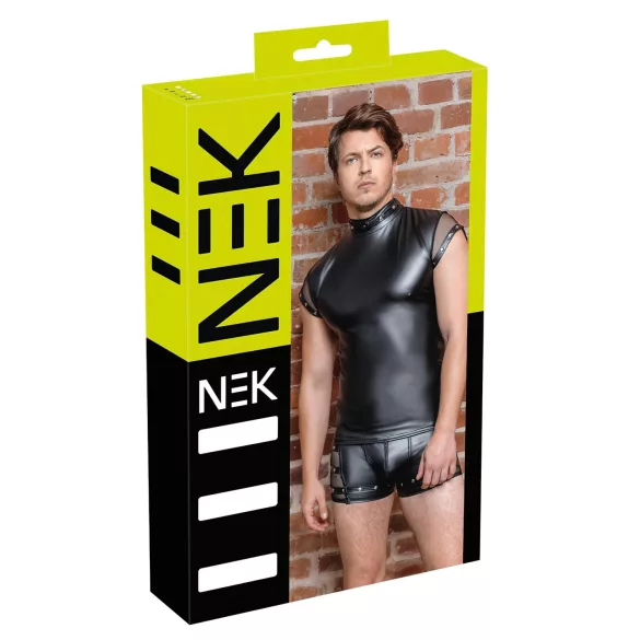 NEK - Men's Black Top with Studs and Fishnet Details