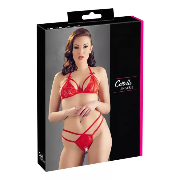 Cottelli - Open Lace Bra Set (Red) - M