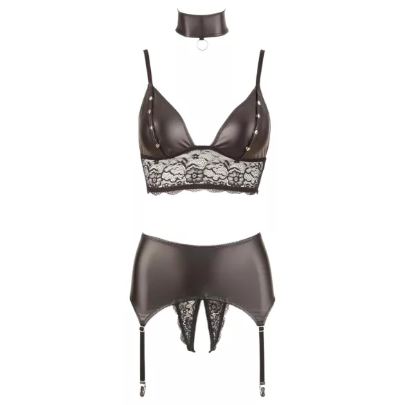 Cottelli Bondage - Lustrous Lace Lingerie Set (4-Piece) - M
