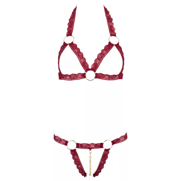 Cottelli - Metallic Ring Open Bra Set (Red) - M/L