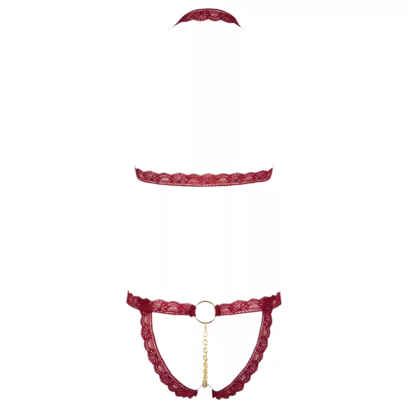 Cottelli - Metallic Ring Open Bra Set (Red) - M/L