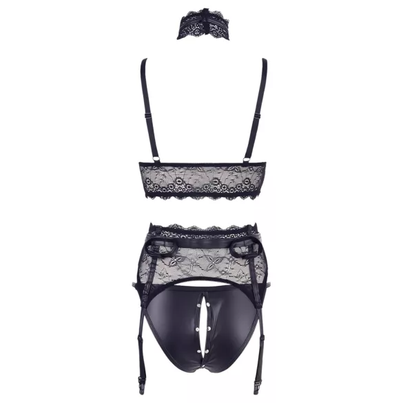 Cottelli Bondage - Lace Lingerie Set with Cuffs (Black)