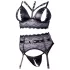 Cottelli Bondage - Lace Lingerie Set with Cuffs (Black) - L