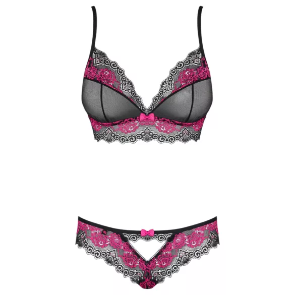 Obsessive Tulia - Lace Lingerie Set (Black-Pink) - L/XL