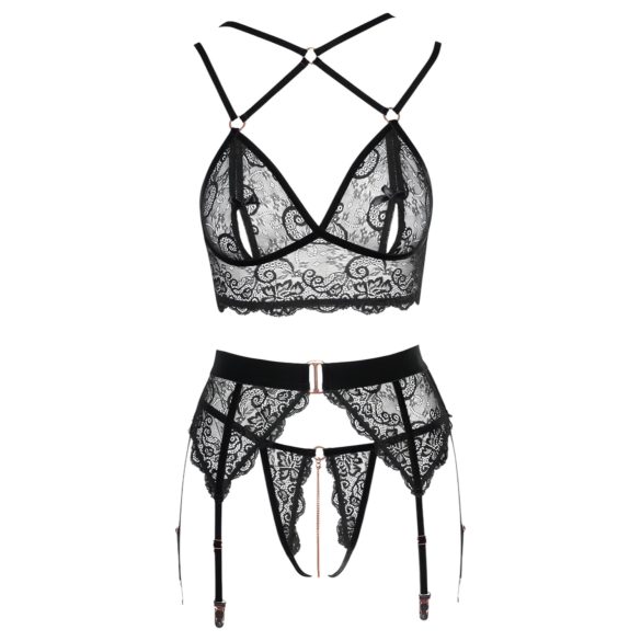 Abierta Fina - Lace Lingerie Trio (Black) - L