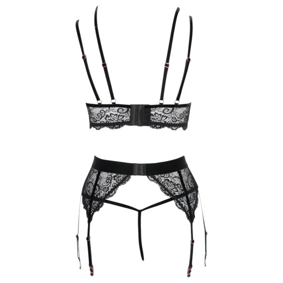Abierta Fina - Lace Lingerie Trio (Black) - L