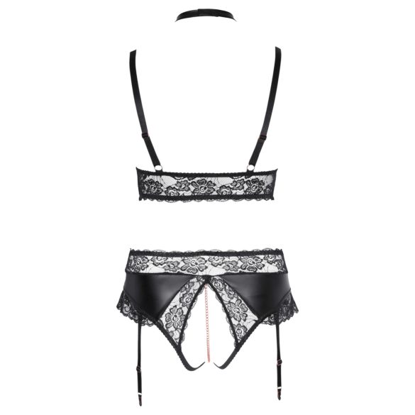 Cottelli Curves - Shiny Lingerie Set (Black) - 3XL
