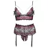 Cottelli Curves - Floral Open Bra Set (Black) - 3XL/4XL
