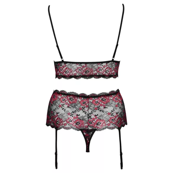 Cottelli Curves - Floral Open Bra Set (Black) - 3XL/4XL