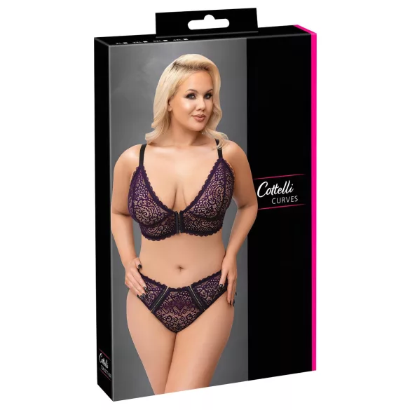 Cottelli Plus Size - Sheer Patterned Bra Set (Purple)