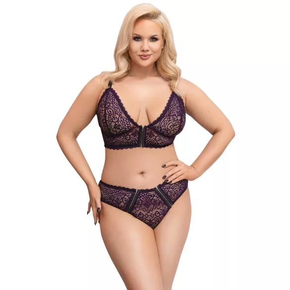Cottelli Plus Size - Sheer Patterned Bra Set (Purple)