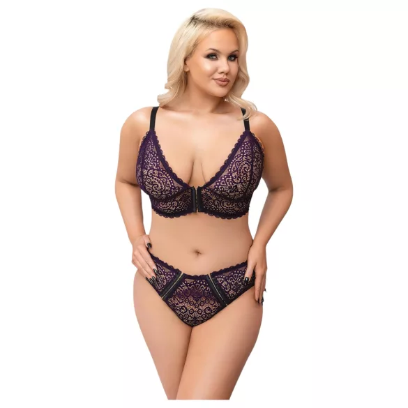 Cottelli Plus Size - Sheer Patterned Bra Set (Purple)