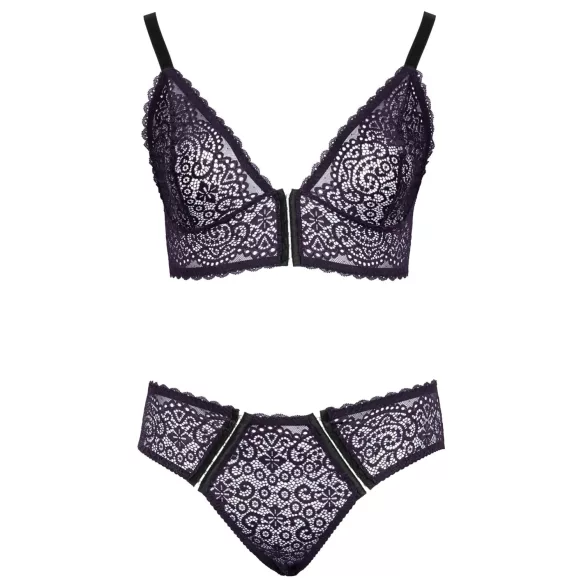 Cottelli Plus Size - Sheer Patterned Bra Set (Purple)