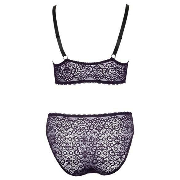 Cottelli Plus Size - Sheer Patterned Bra Set (Purple) - 2XL