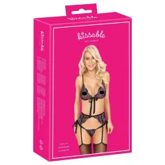   Kissable - Pink and Purple Embroidered Bra Set (Black)  - L/XL