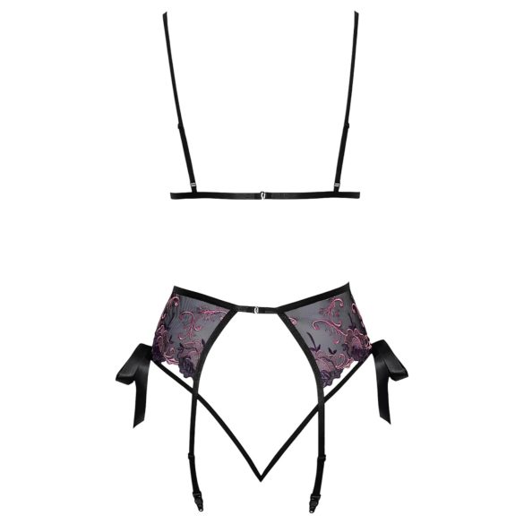 Kissable - Pink and Purple Embroidered Bra Set (Black)  - L/XL