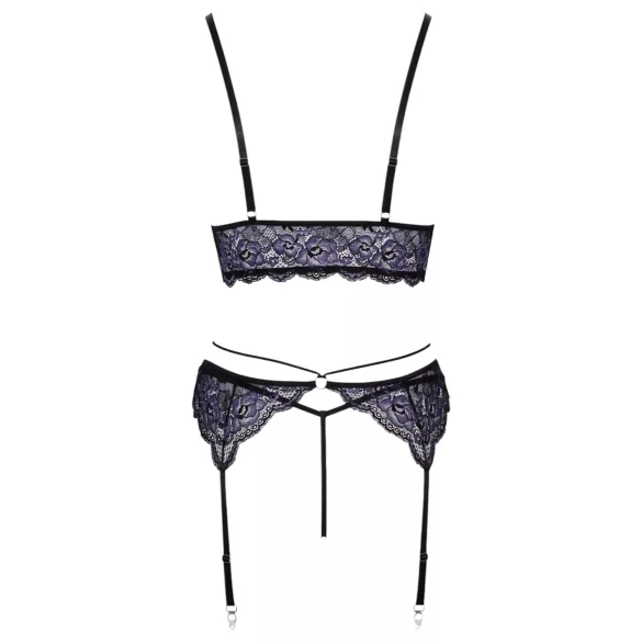 Cottelli - 3-Piece Lace Lingerie Set (Black-Violet) - XL