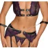 Cottelli Bondage - Lingerie Set with Handcuffs (Black-Purple) - M