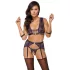 Cottelli Bondage - Lingerie Set with Handcuffs (Black-Purple) - L
