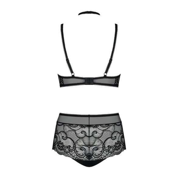 Obsessive Elizenes - Patterned, Sheer Black Bra Set - L/XL